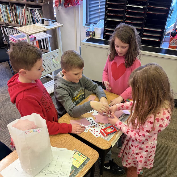  Beadle 2nd Graders in Mrs. Vlasman's class complete the, 'Build a House of Cards' challenge.