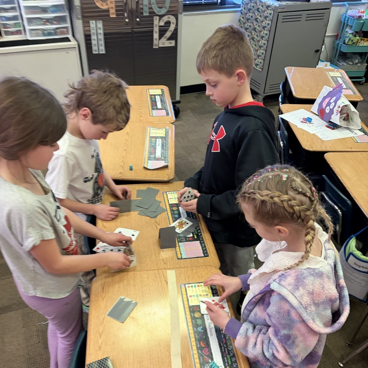 Beadle 2nd Graders in Mrs. Vlasman's class complete the, 'Build a House of Cards' challenge.