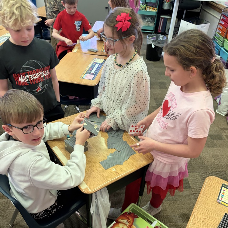 Beadle 2nd Graders in Mrs. Vlasman's class complete the, 'Build a House of Cards' challenge.