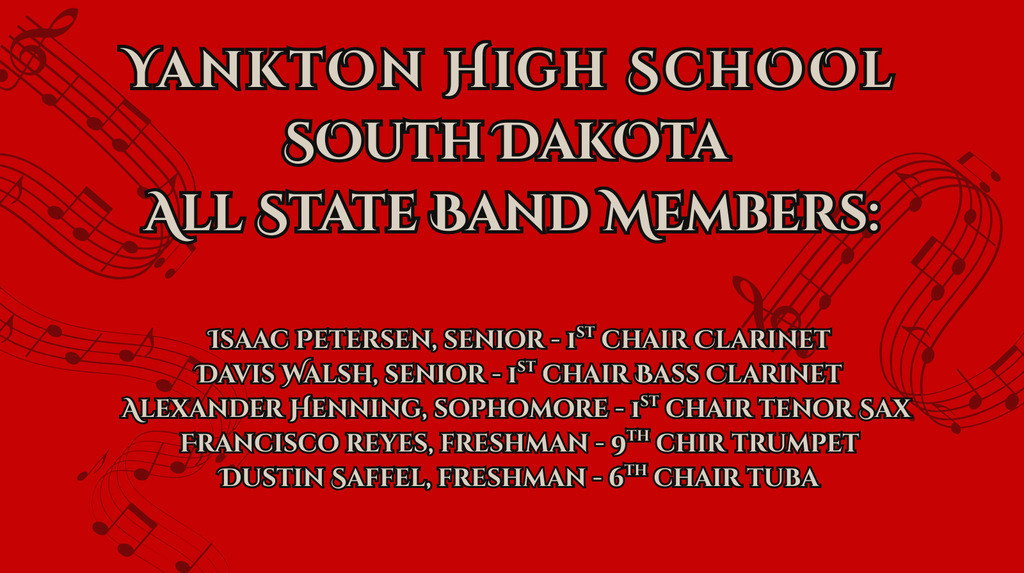 YHS South Dakota All State Band Members
