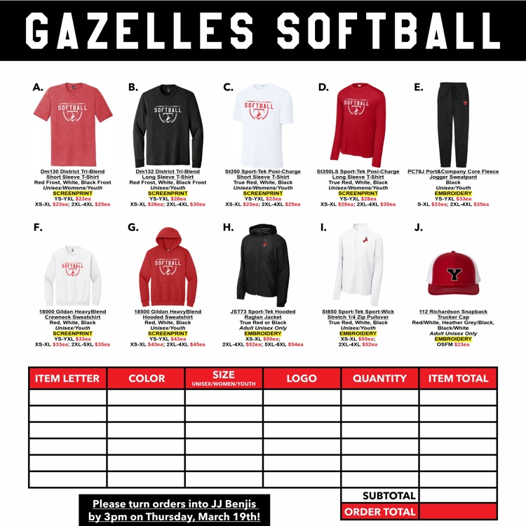 JJ Benji’s Gazelles Softball Apparel