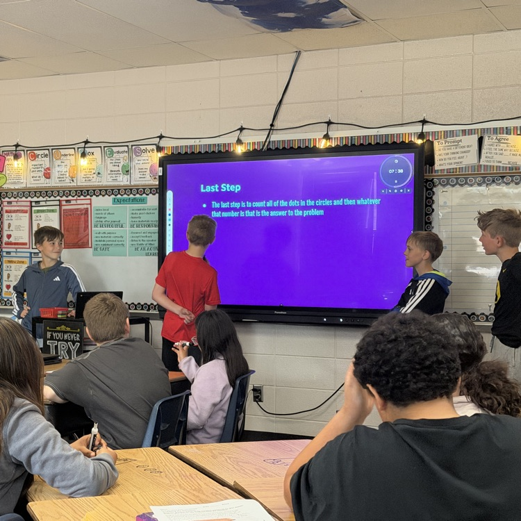 Fourth graders in Mrs. Lukkes's class at Beadle chose an activity to be the teacher. They created a presentation to teach their classmates about a math topic.