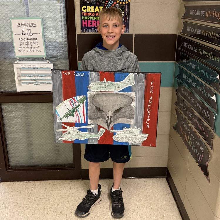 Congratulations CJ on your third place art project for the VFW Auxiliary Art Contest. CJ is a fourth grader at Beadle.