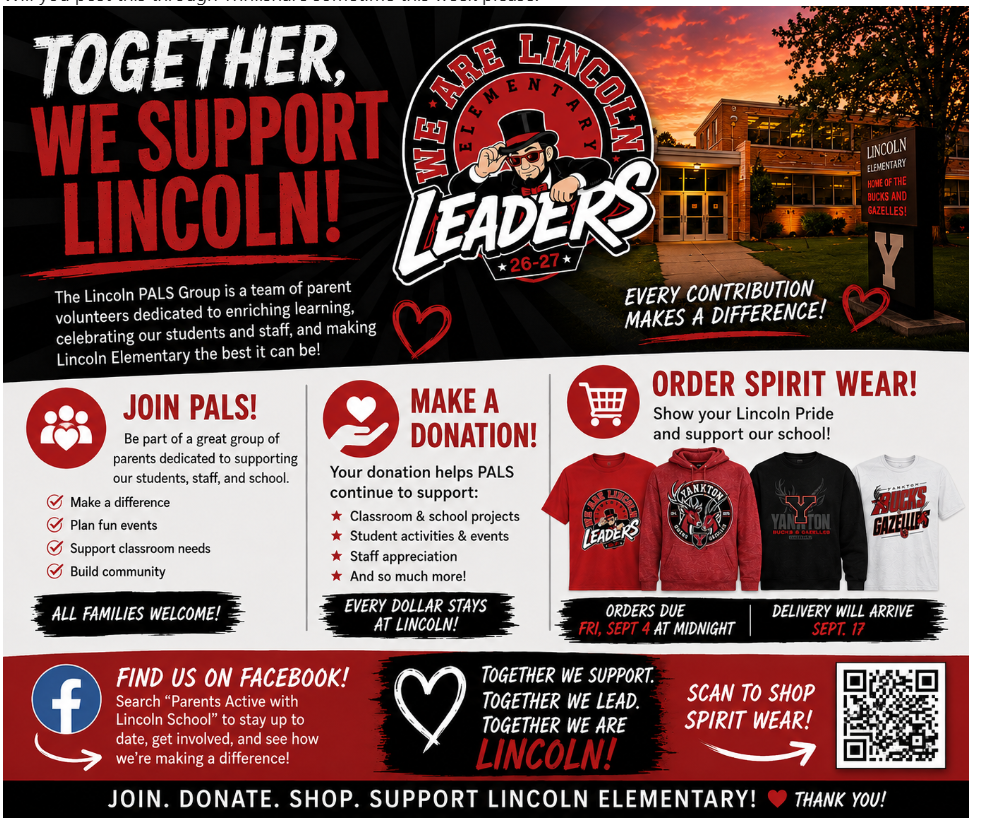 Lincoln Leaders PALS information on how to join the group, make a donation, or order spirit wear.