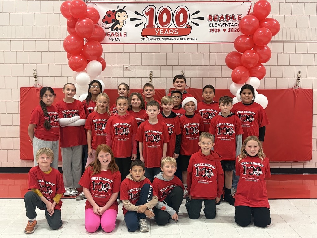 Mr. Garvey's class says,  "Here's to 100 years, Beadle Elementary!" 