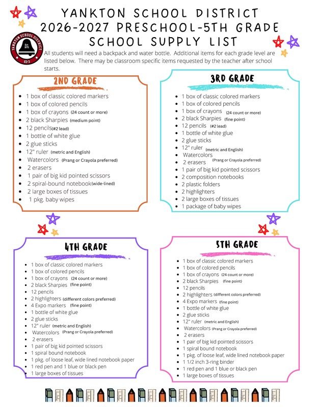 Elementary Supply list 