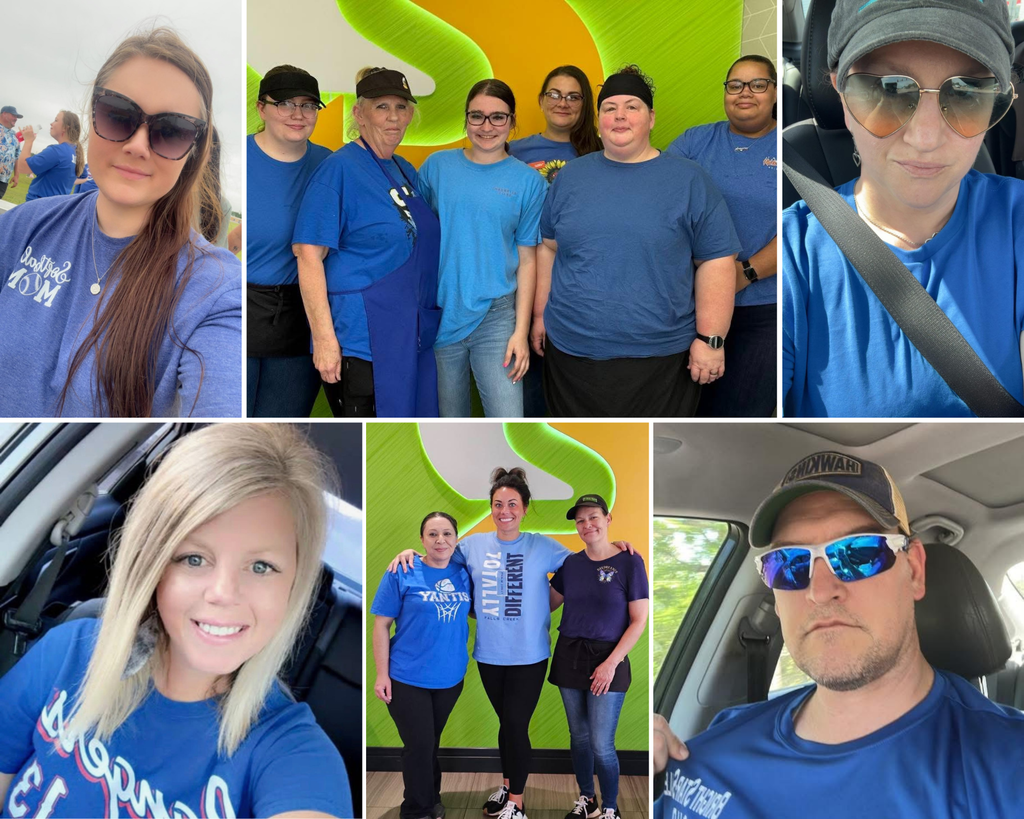 Photos of people wearing blue