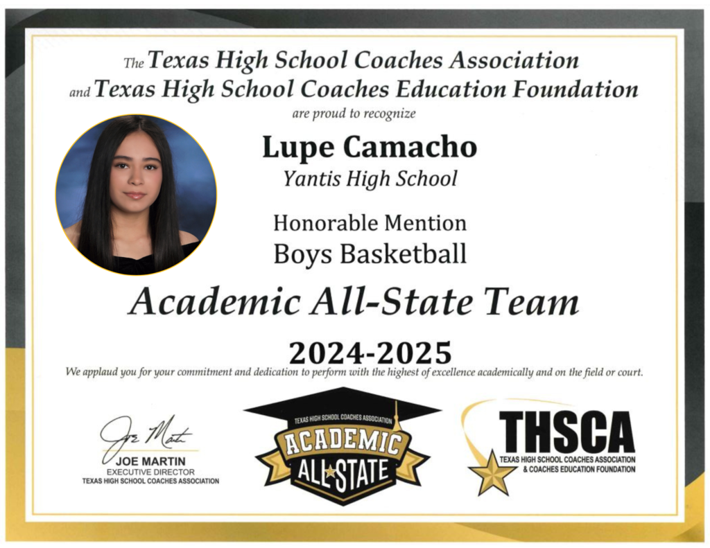 Lupe Camacho Manager Academic All-State Team