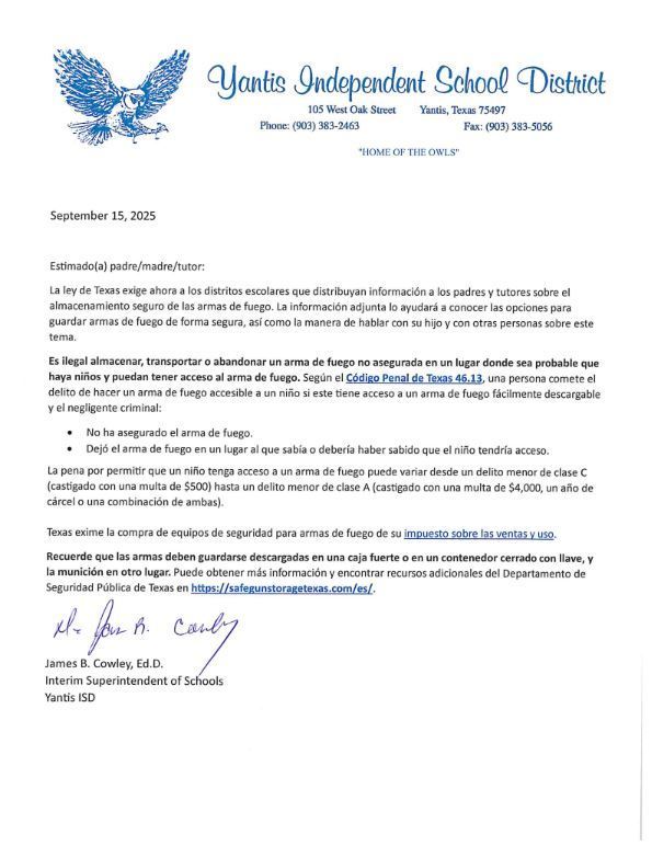 Parent Firearm Notification Spanish