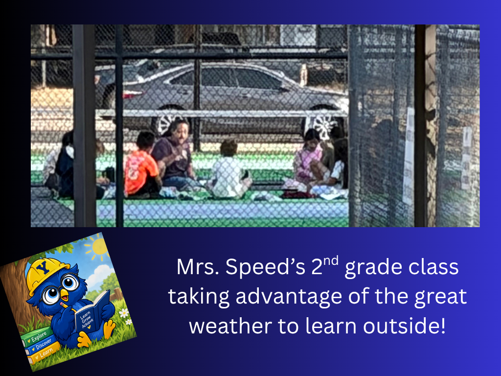 Students learning outside on tennis court