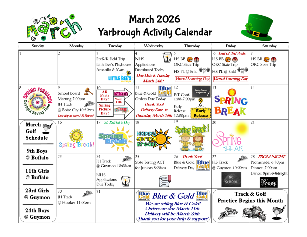 March 2026 Activity Calendar