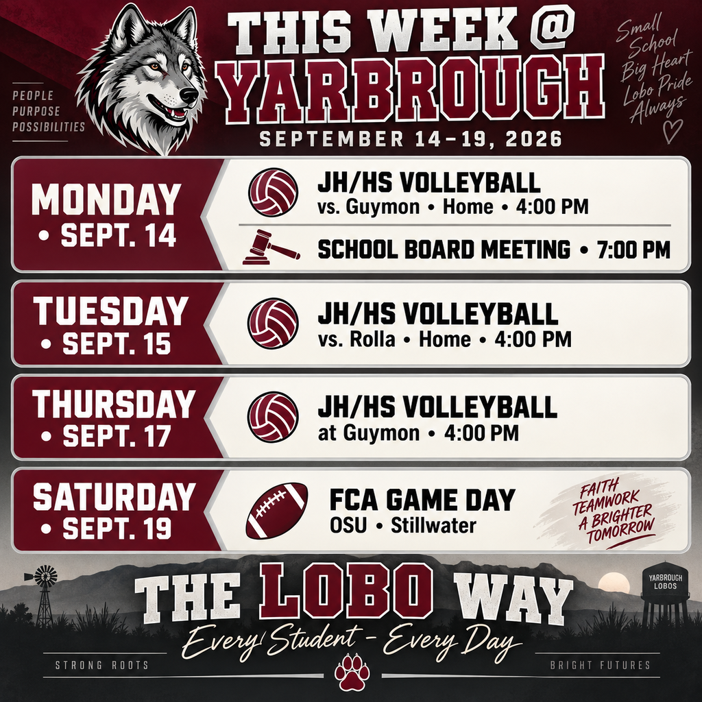 This Week @ Yarbrough 9-14-26