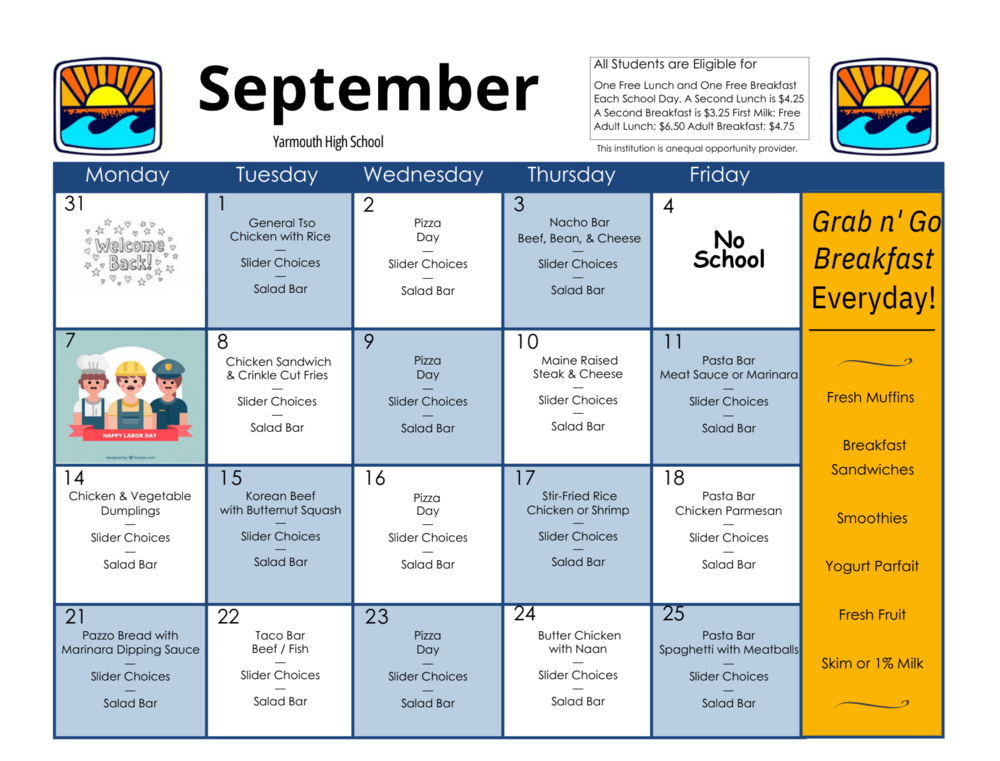 YHS September Menu