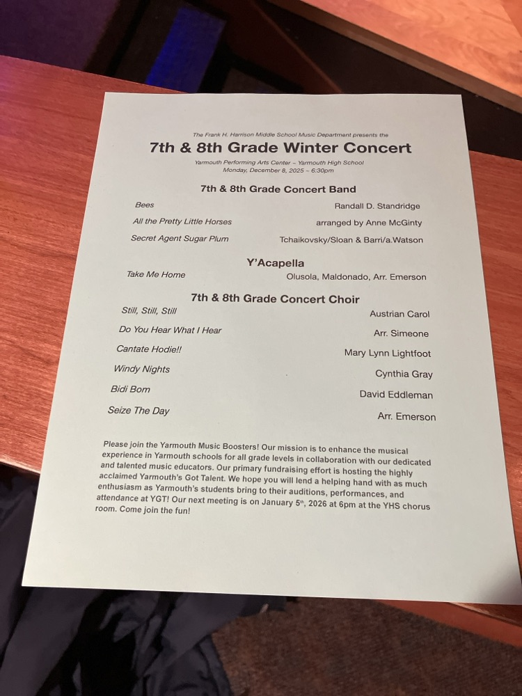 7th and 8th grade Winter Concert program