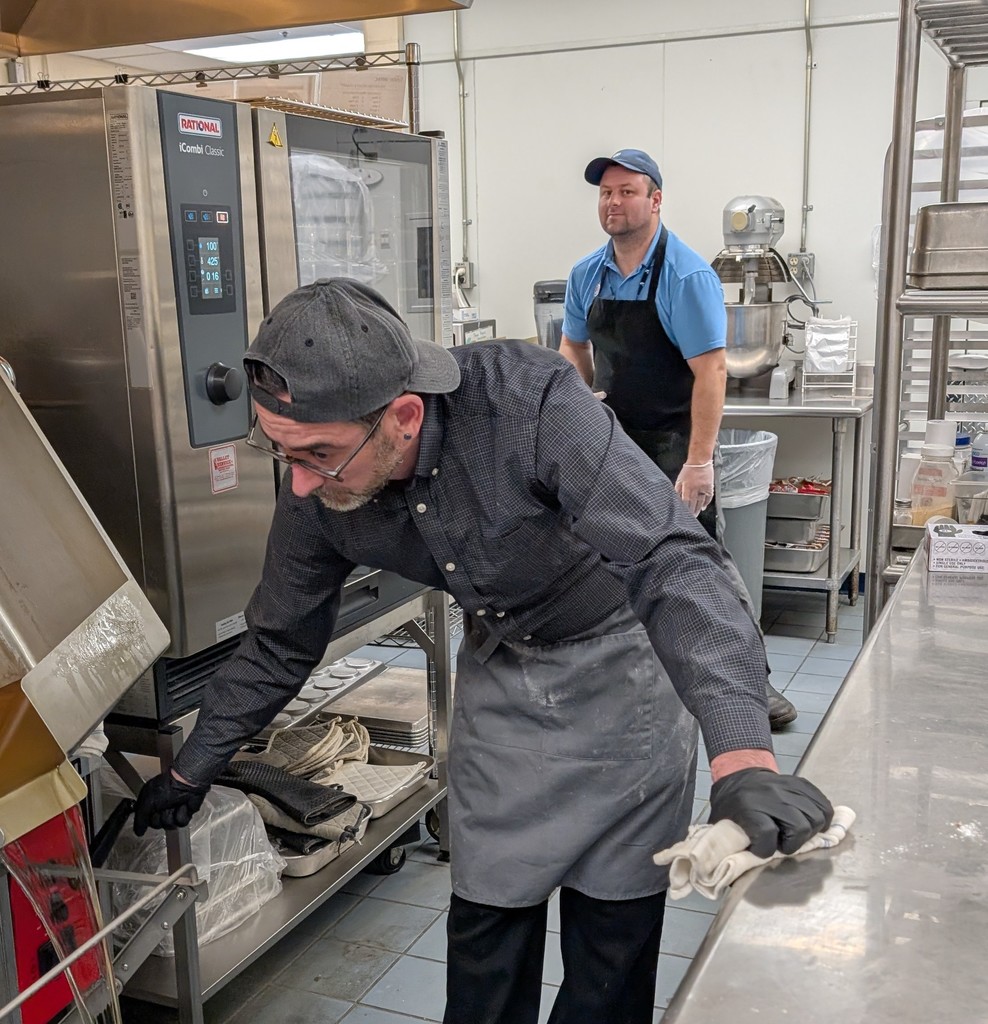 Chef Noly Lopez from Gather Restaurant in our kitchen, making Karaage fish sticks with Yum-yum sauce