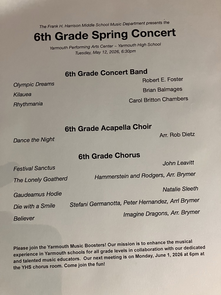 6th-Grade Spring Concert program