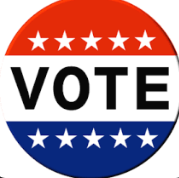 The word "vote" with red and blue stars around it.