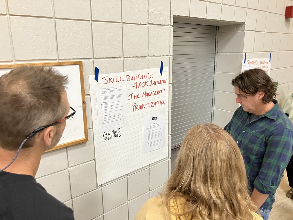 HMS staff during a gallery walk of strategies to teach and assess Habits of Work (HoW).