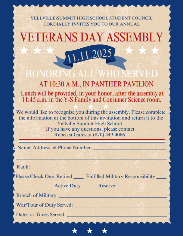 Invitation for Veterans Day Assembly