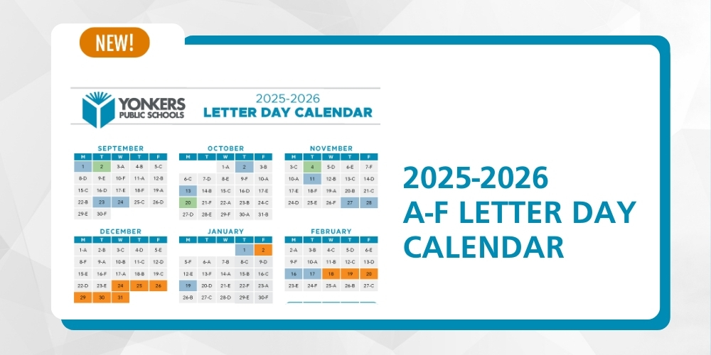 Depicts a six month calendar with letter days highlighted