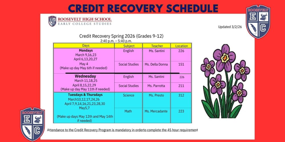 Credit Recovery Spring Schedule 2026