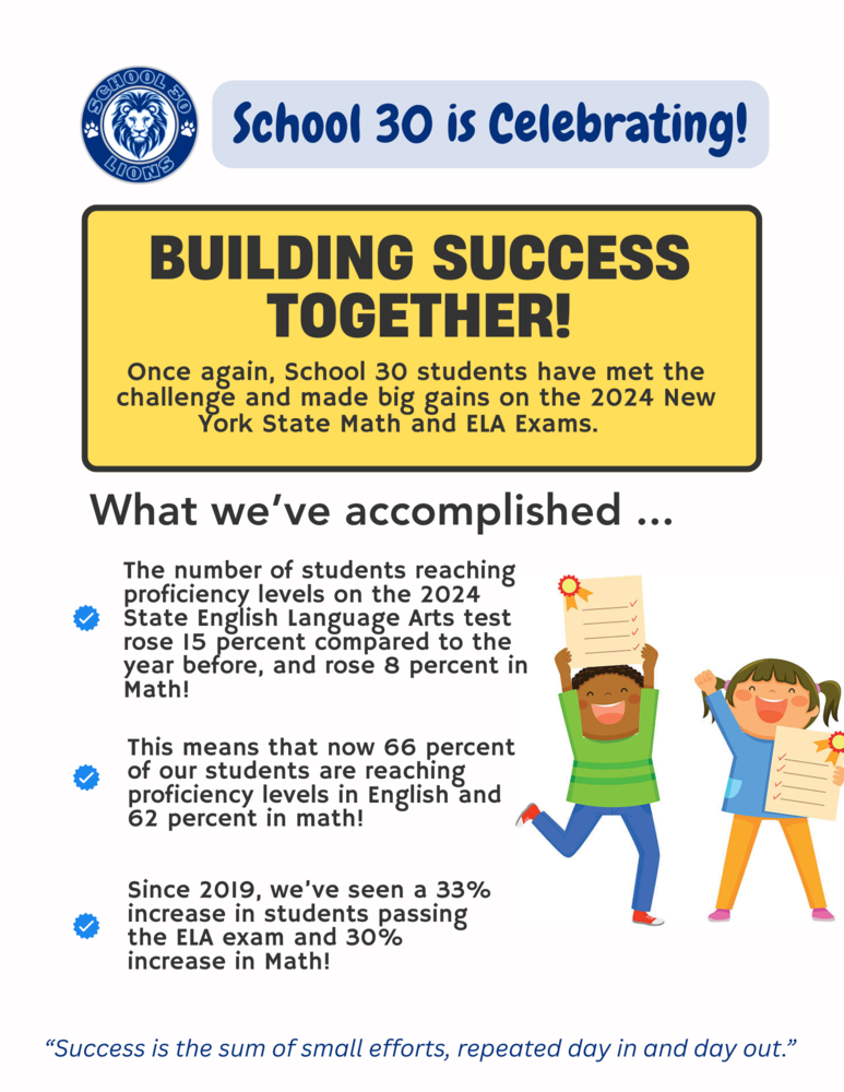 School 30 Succeeds at increasing scores on the state assessments
