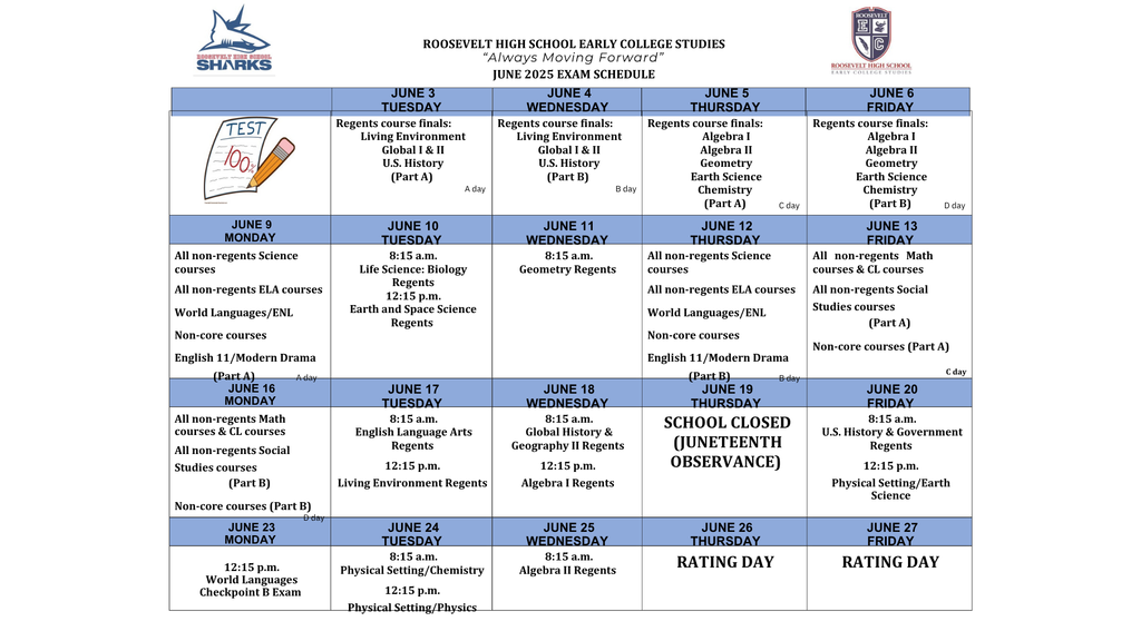 Exam Schedule June 2025