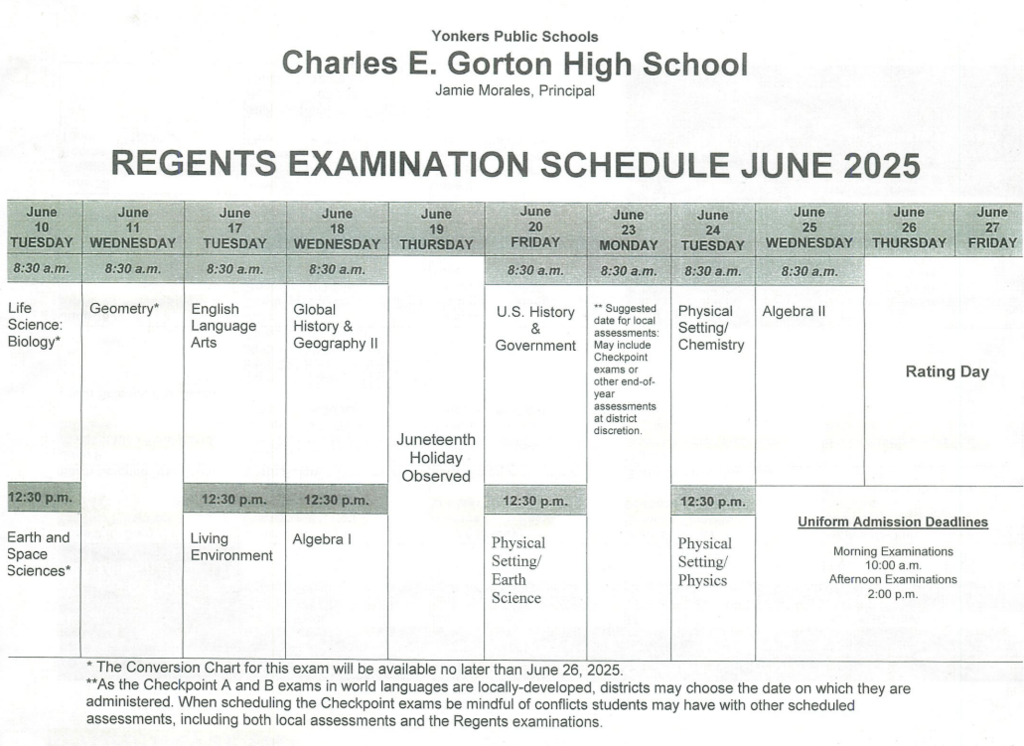 GHS Regents Calendar 6.25