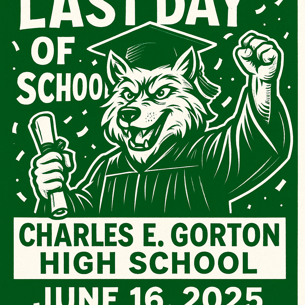 a wolf that is in a graduation gown representing the last day of school