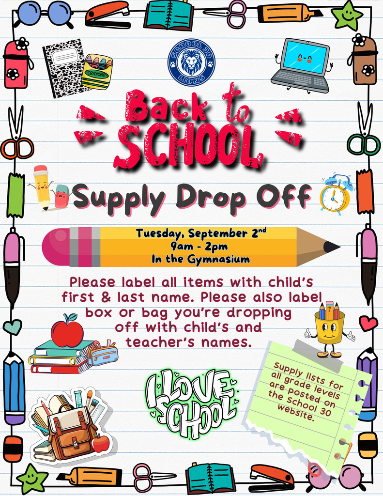 Supply drop-off flyer, September 2, 2026,, 9am - 2pm, gymnasium