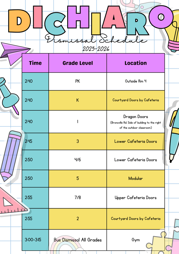 Dismissal Schedule Families 2025-2026