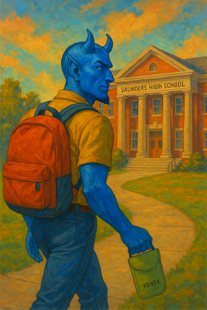 Blue Devil on their way to school