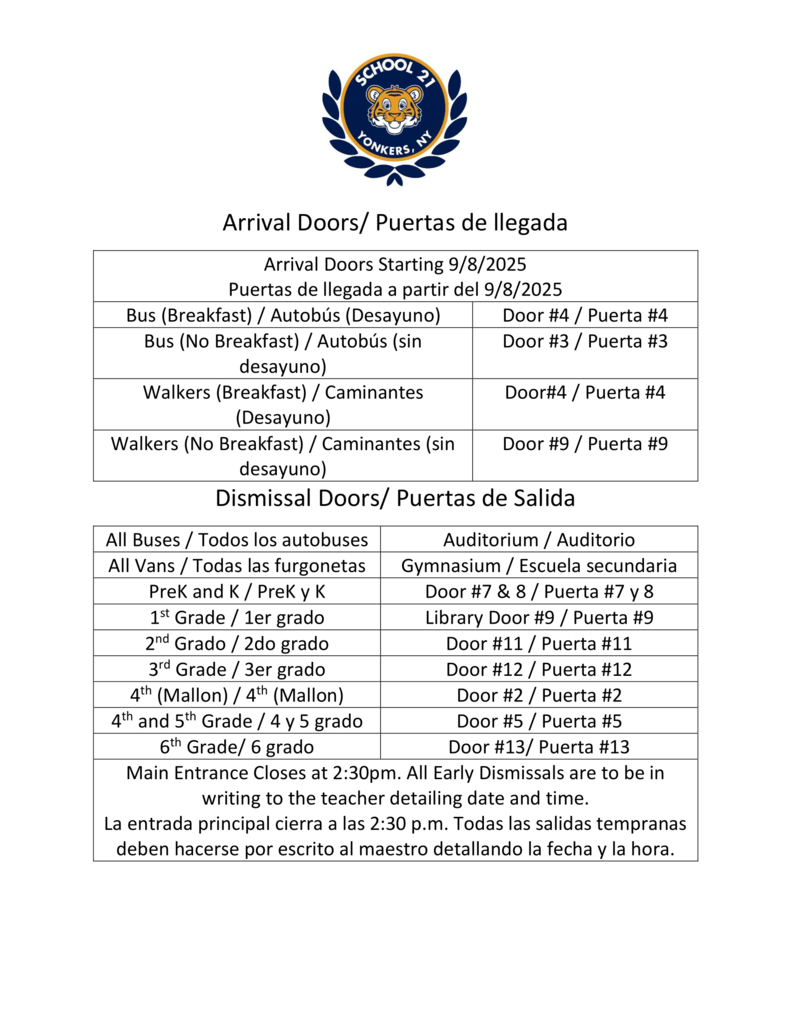 Arrival and Dismissal Doors 2025
