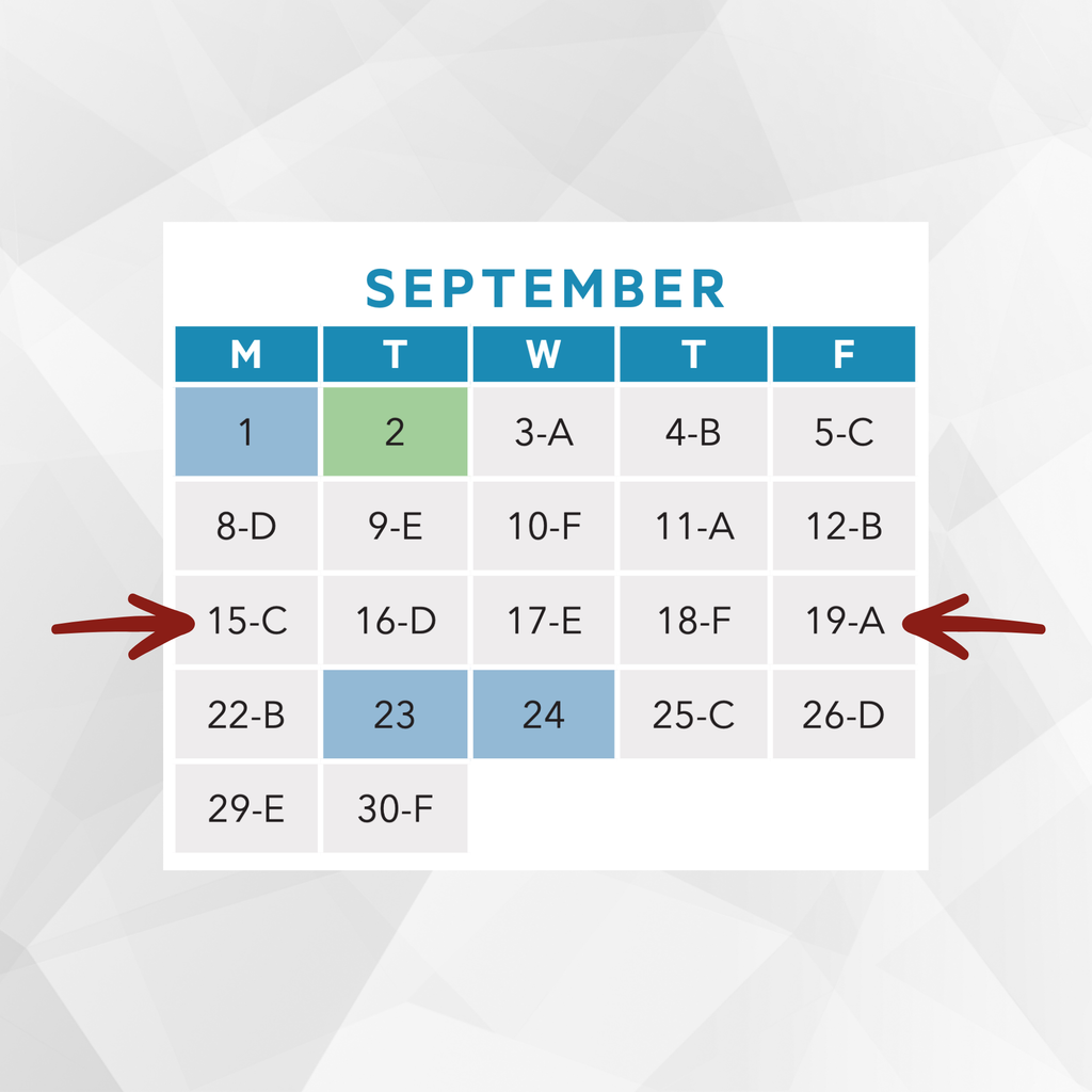 September Letter Day Calendar