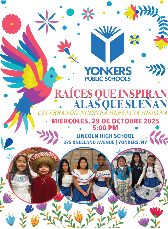 Yonkers Public Schools 2025 Hispanic Heritage Month Celebration Flyer - Spanish