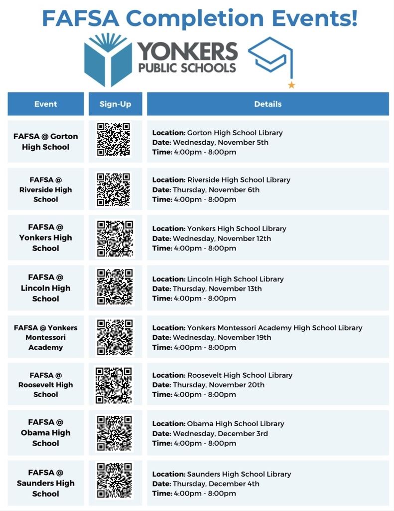 FAFSA Completion Event Schedule