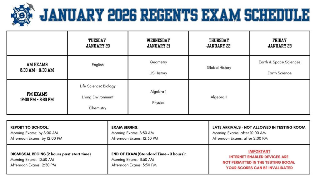 January 2026 Regents Schedule
