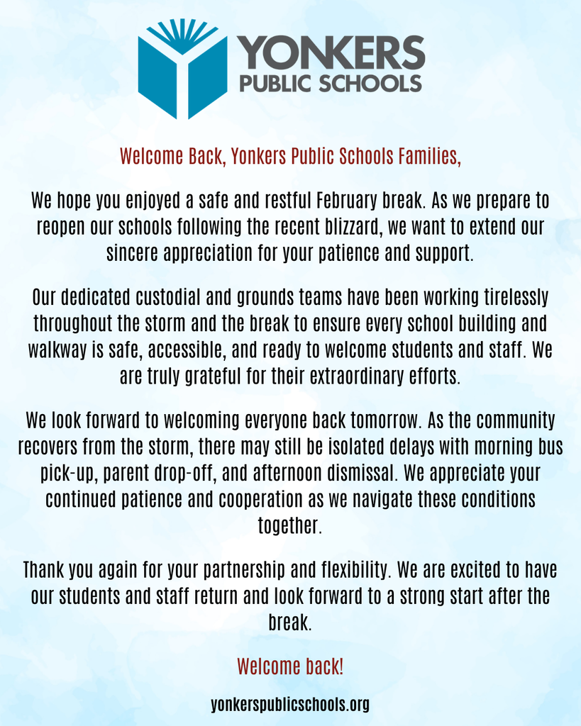Welcome Back Yonkers Public Schools