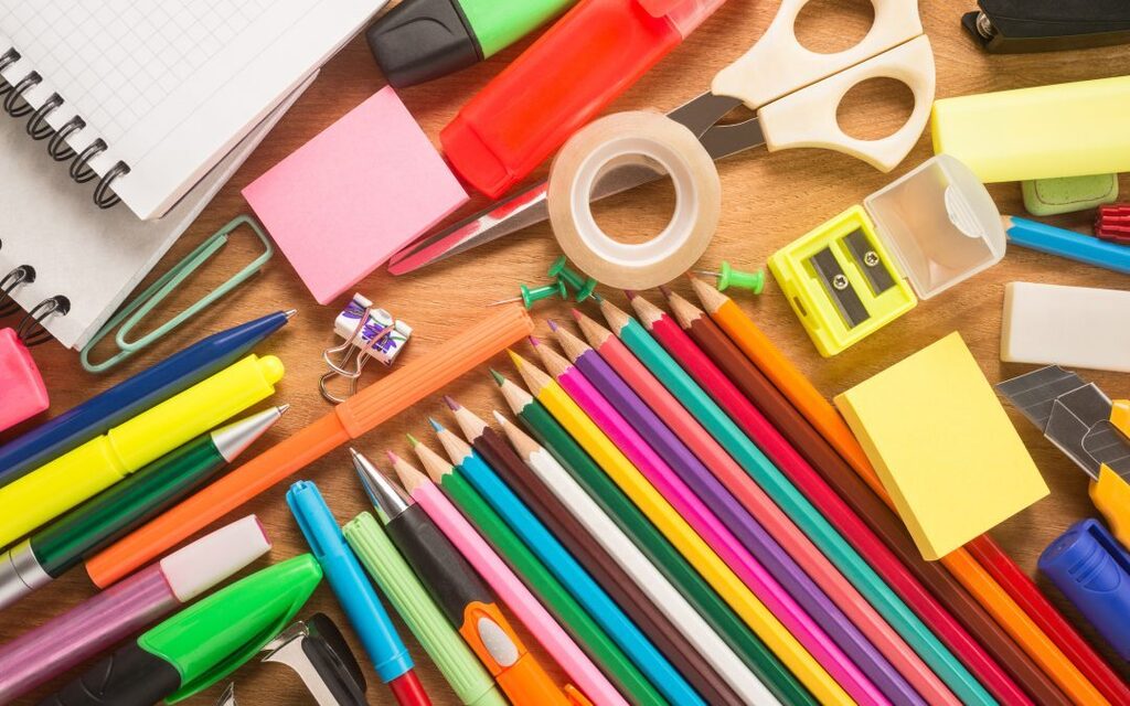 picture of various colorful school supplies