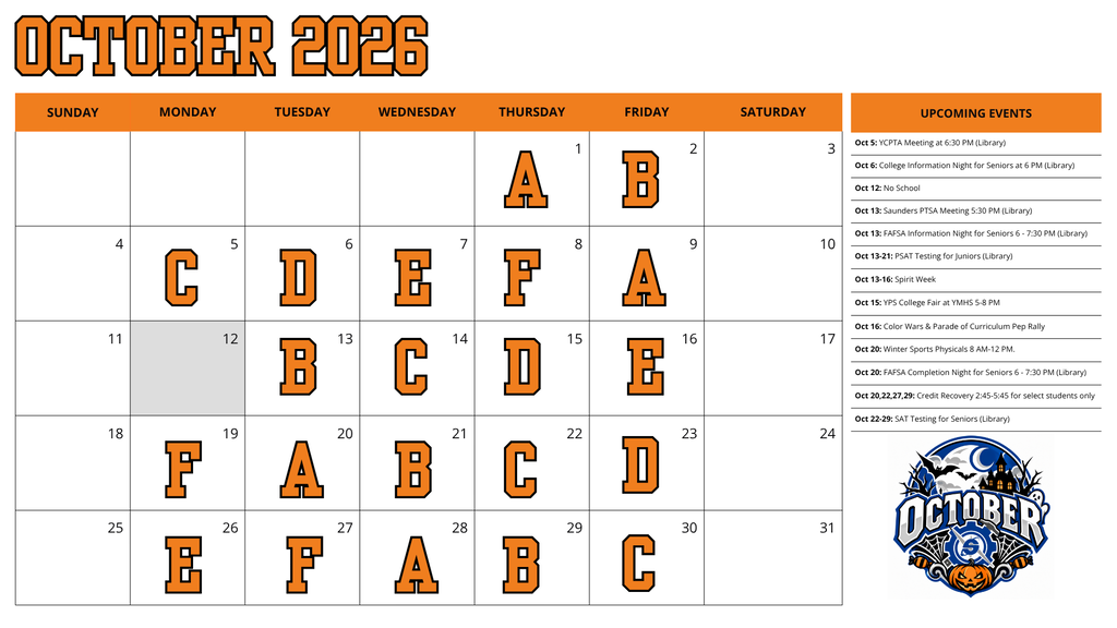 SAUNDERS OCT 2026 A-F CALENDAR ENGLISH