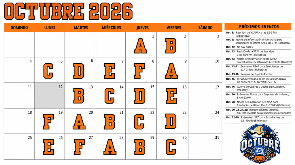 SAUNDERS OCT 2026 A-F CALENDAR SPANISH