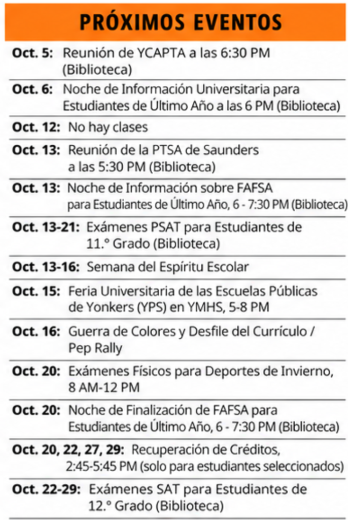 SAUNDERS UPCOMING EVENTS - SPANISH