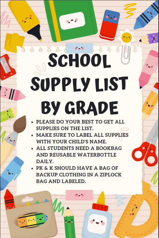 school supply list by grade general info
