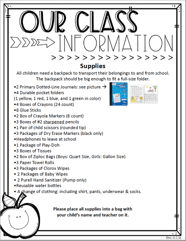 Kindergarten Supply List