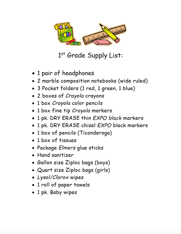 First Grade Supply List