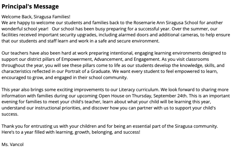 principal welcome message