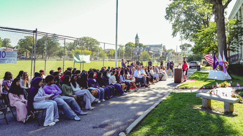 Students assembled for 9/11 ceremony marking 25 years