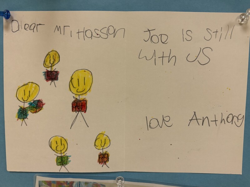 Hand drawn student card offering sympathy