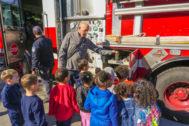 Students learn about a fire engine