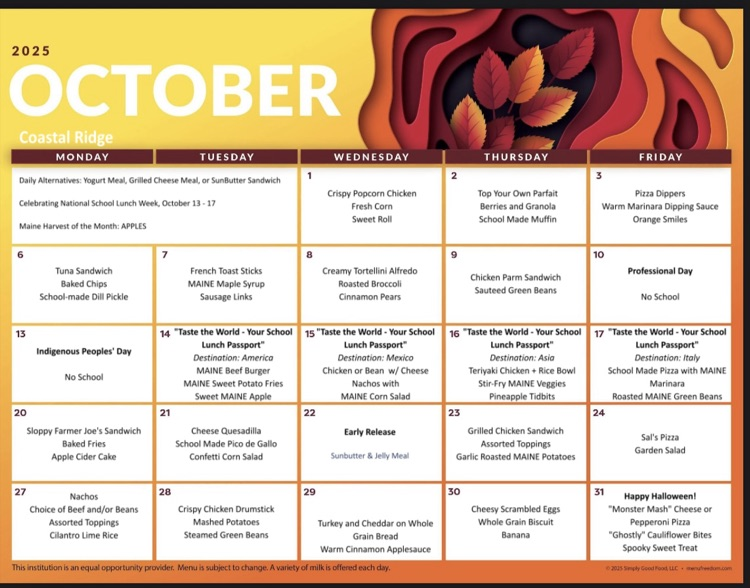 Oct Lunch Menu